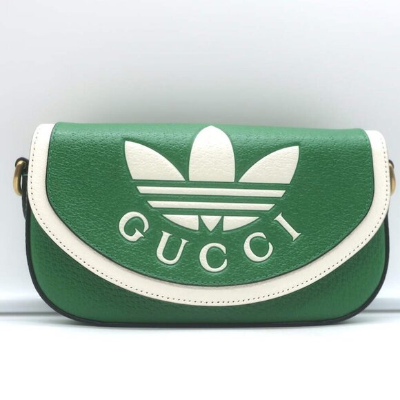 Gucci x Adidas Web Strap Mini Crossbody Flap Bag Green Leather NEW - Picture 3 of 13